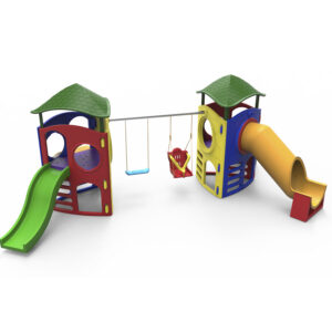 Playground Aventura Com Tubo II com Balanço Acessível Central e Telhados – Nabre