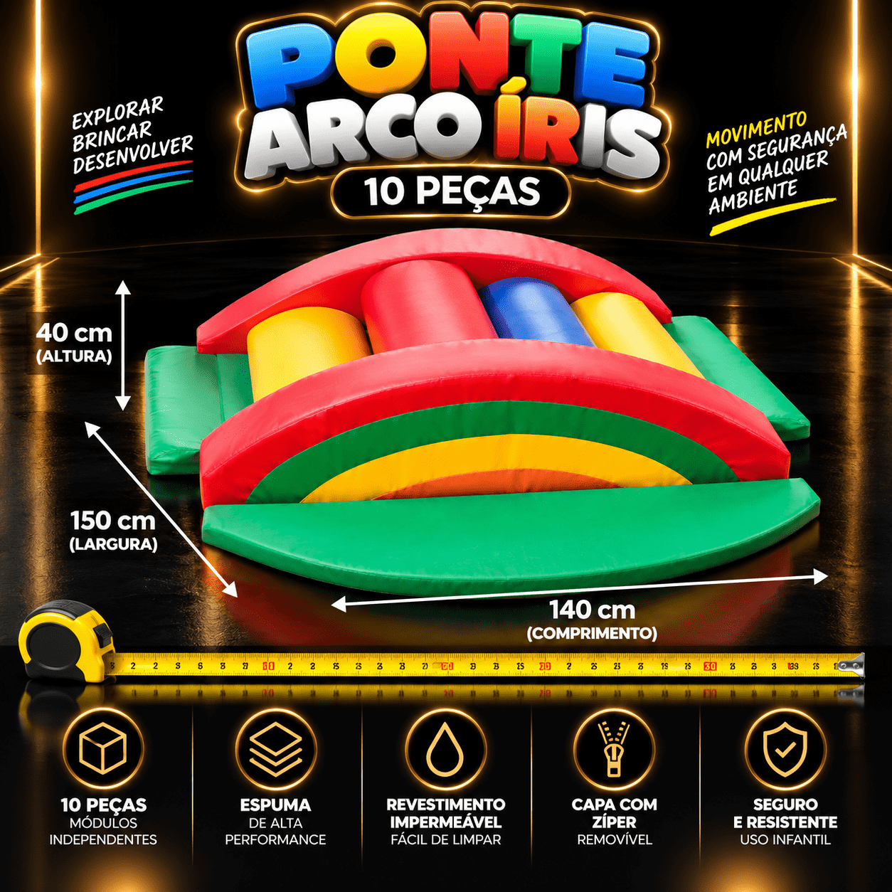 Playground Ponte Arco Íris Espumado com 10 peças - Master Brink - Imagem 2