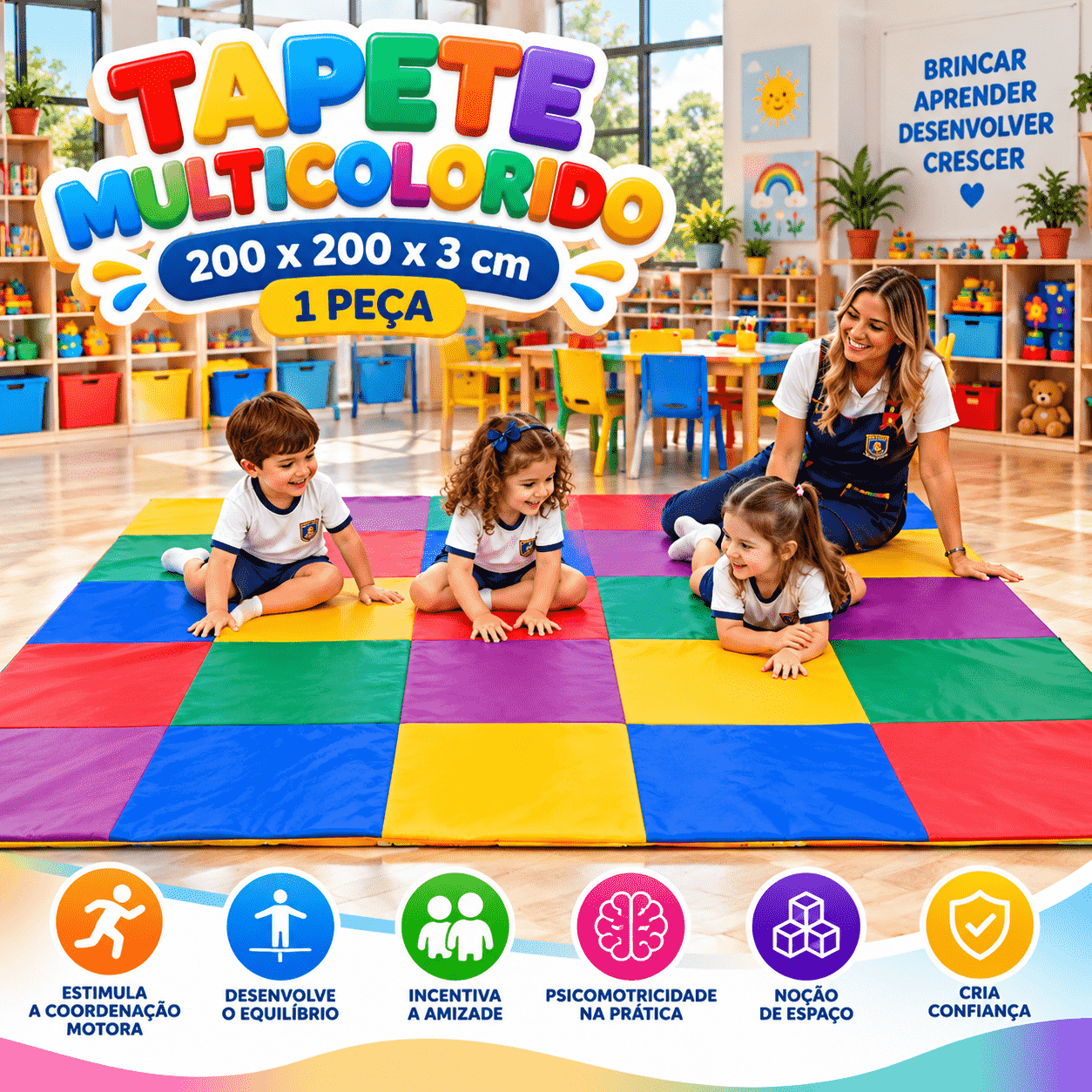 Tapete Multicolorido Espumado 200 x 200 cm - Master Brink - Imagem 5
