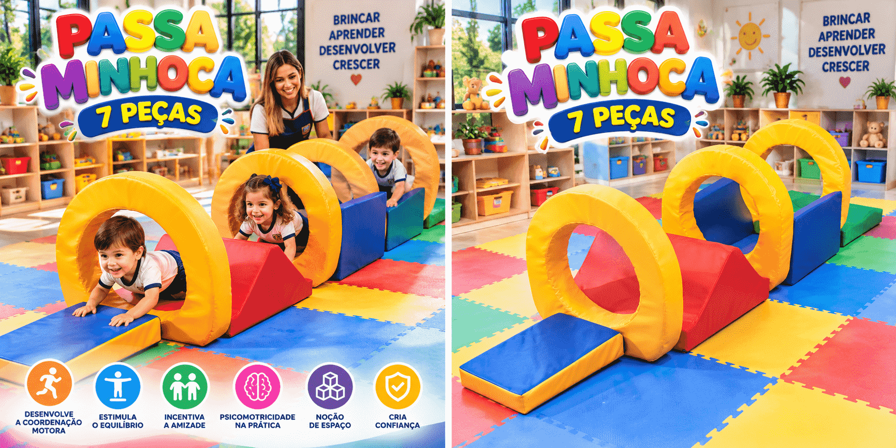 Playground Espumado Passa Minhoca com 7 peças - Master Brink - Imagem 3