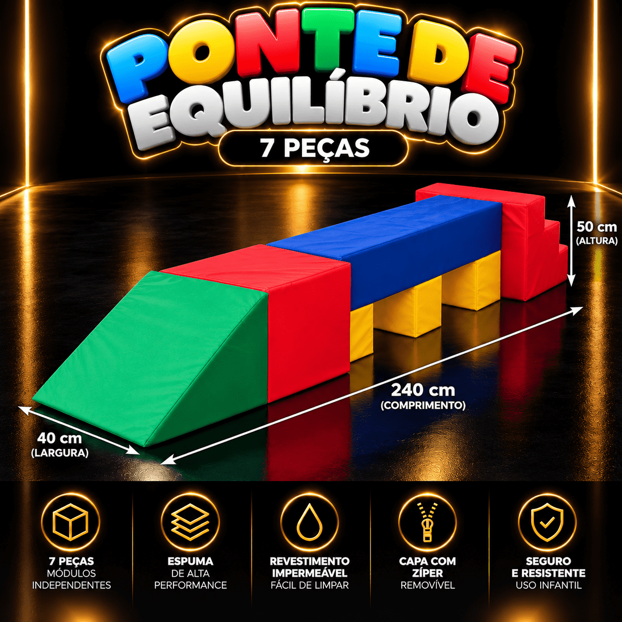 Playground Ponte de Equilíbrio Espumado com 7 Peças - Master Brink - Imagem 2