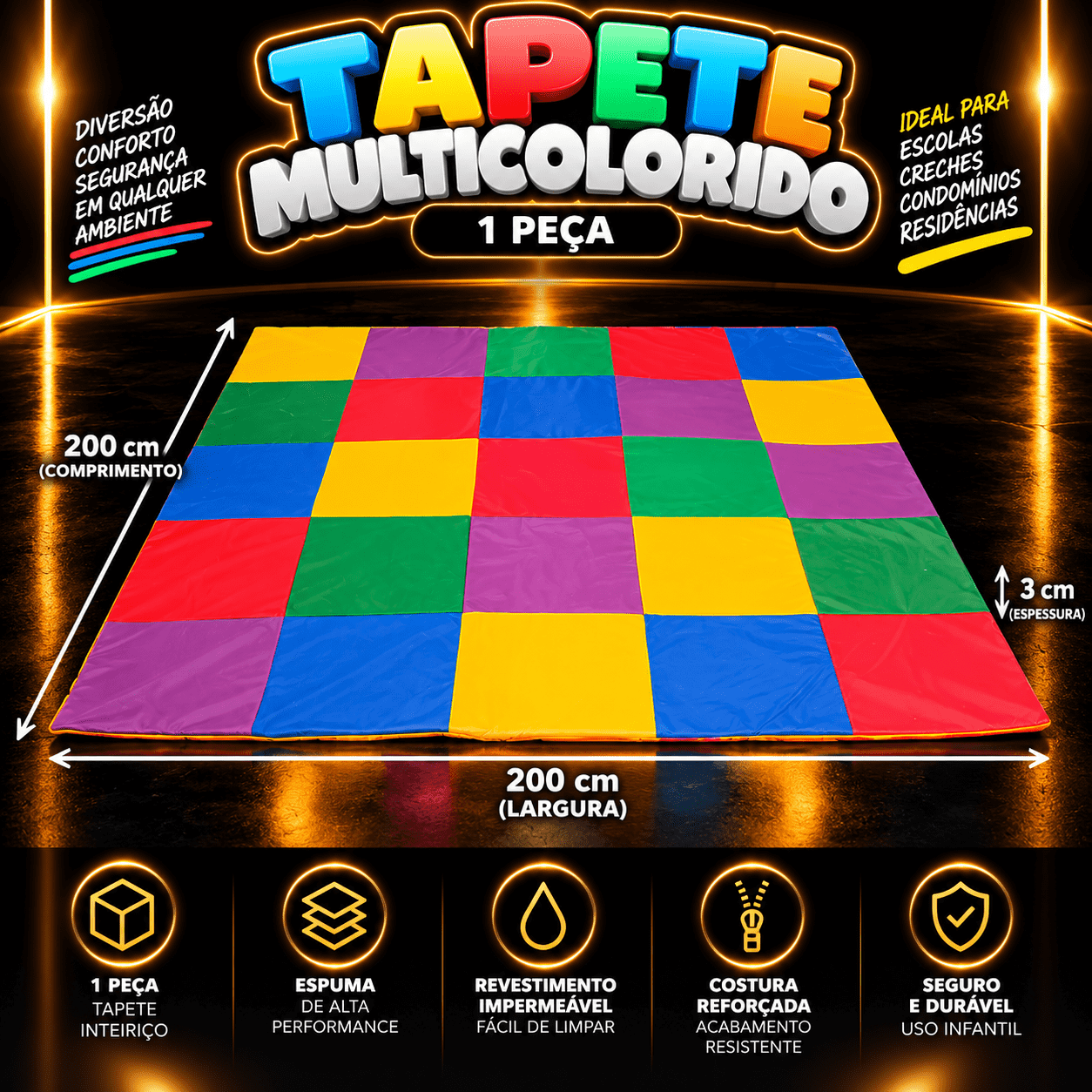 Tapete Multicolorido Espumado 200 x 200 cm - Master Brink - Imagem 2