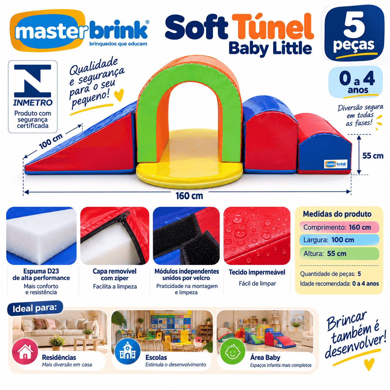 Playground Espumado Soft Túnel Baby Little com 5 peças - Master Brink - Imagem 5
