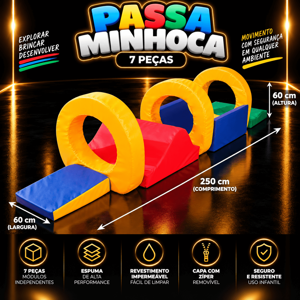 Playground Espumado Passa Minhoca com 7 peças - Master Brink - Imagem 2