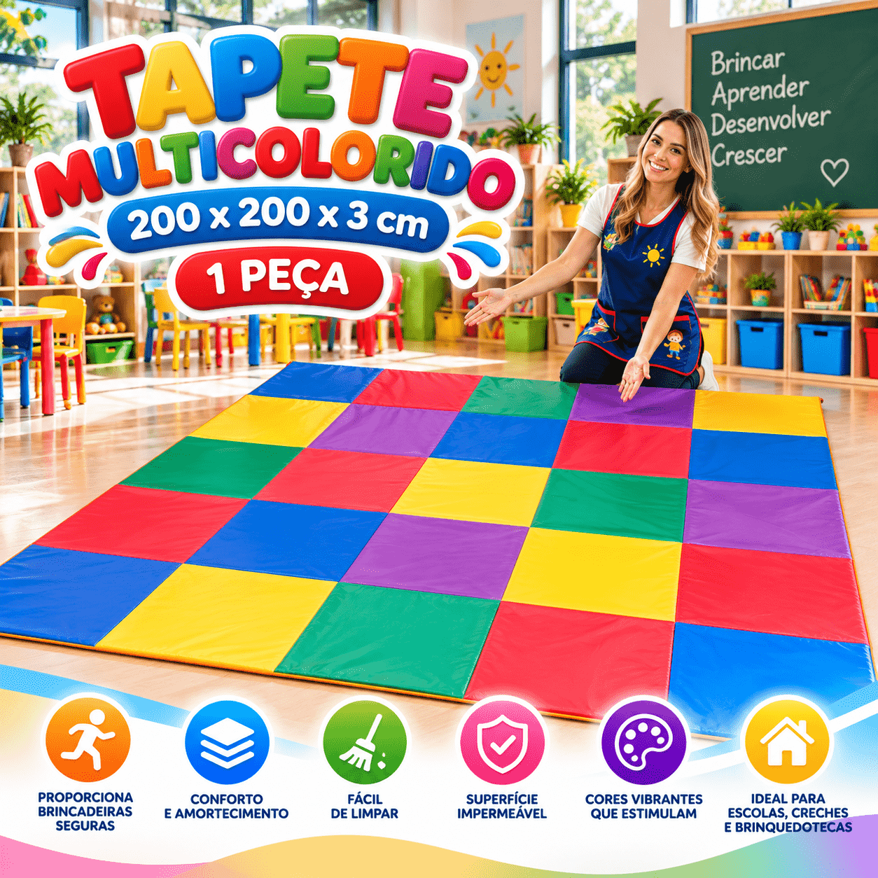 Tapete Multicolorido Espumado 200 x 200 cm - Master Brink - Imagem 3