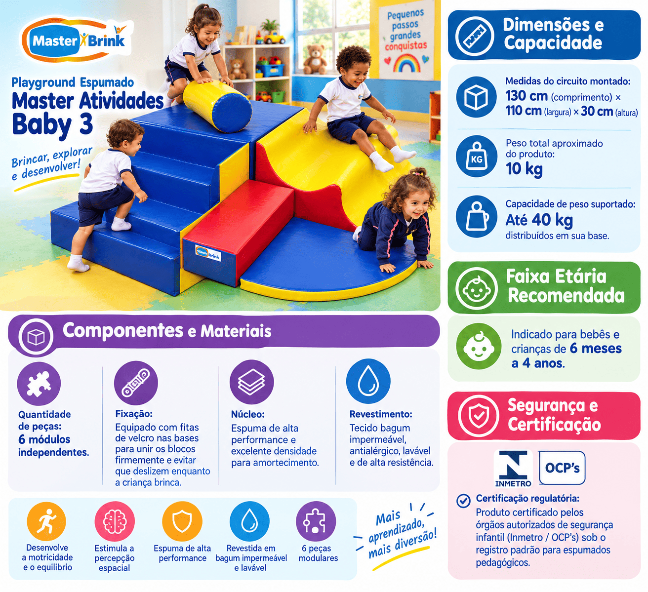 Playground Espumado Master Atividades Baby 3 com 6 peças - Master Brink - Imagem 5