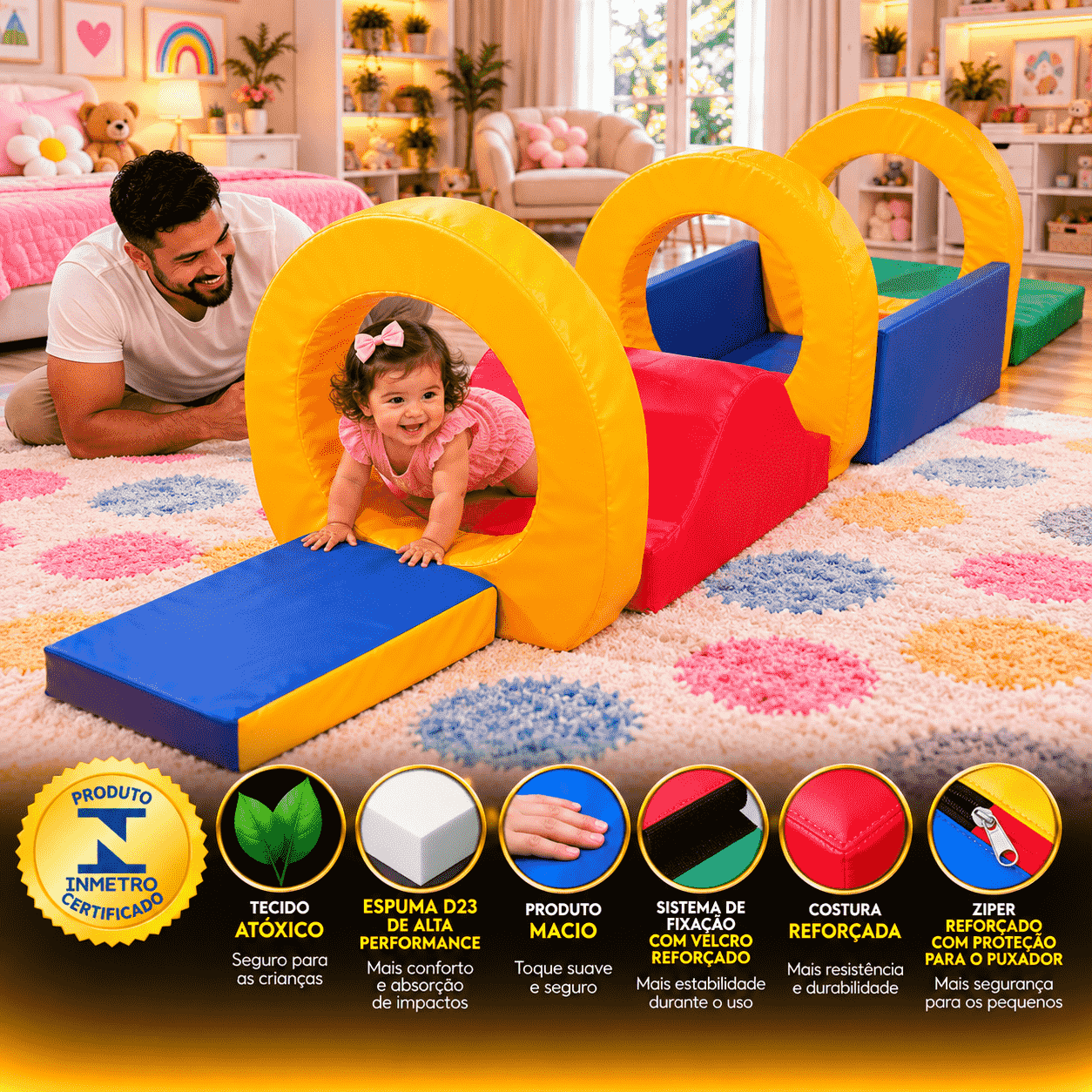 Playground Espumado Passa Minhoca com 7 peças - Master Brink - Imagem 5