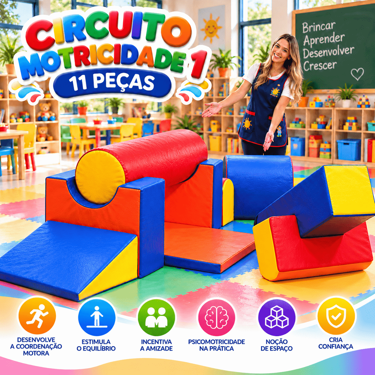 Playground Circuito Motricidade 1 Espumado com 11 peças - Master Brink - Imagem 5